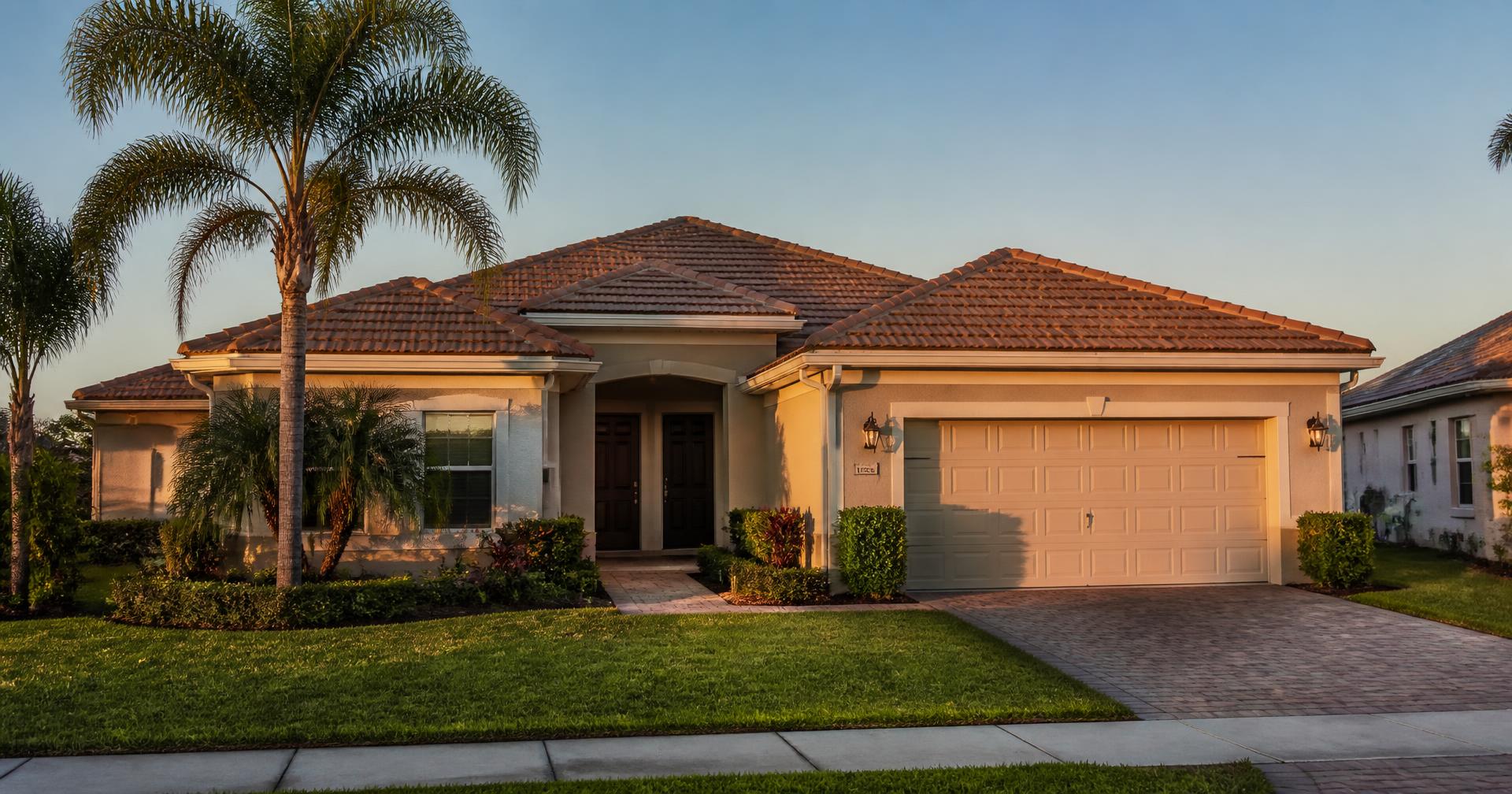 Florida home with a new tile roof at golden hour